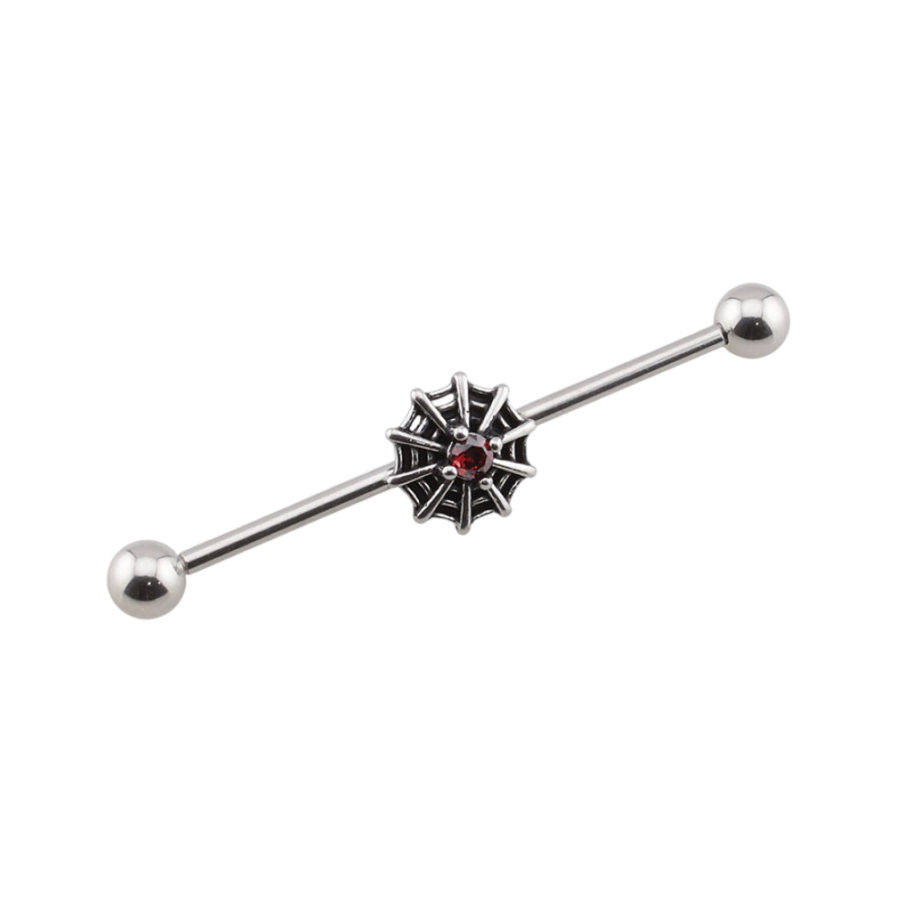Surgical Steel 14 Gauge Industrial Barbell with Halloween Spider Web