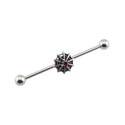 Surgical Steel 14 Gauge Industrial Barbell with Halloween Spider Web