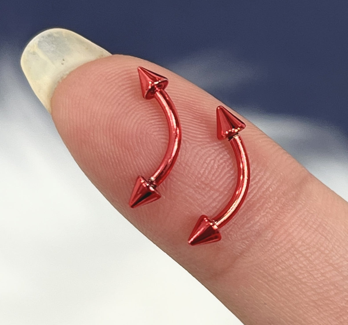Surgical Steel Red PVD Curved Barbell 16G 8mm with Spike End - Pair - photo 4