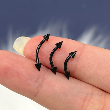 Surgical Steel 16 Gauge Curved Eyebrow Barbell with Black Spike - photo 5