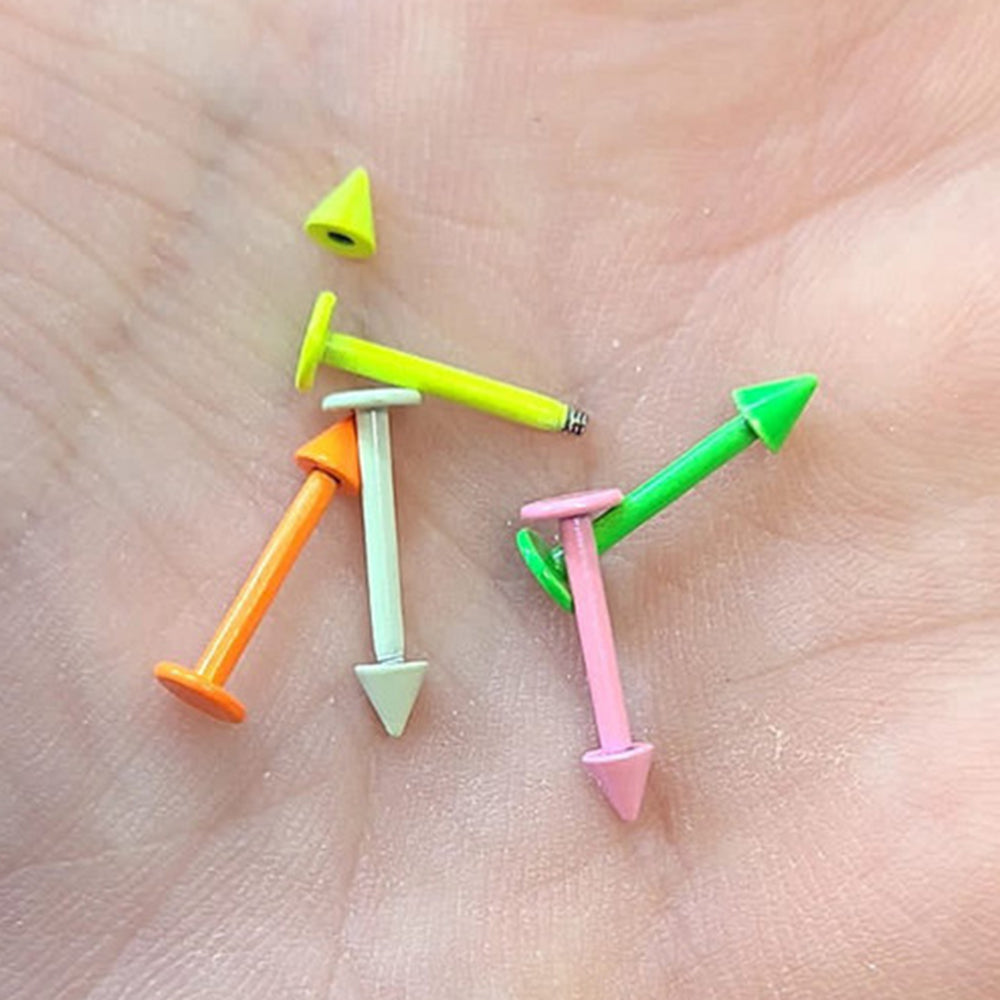 Surgical Steel Spike Top Labret Studs UV Colors 16 Gauge 8mm - 5 Pack - photo 3