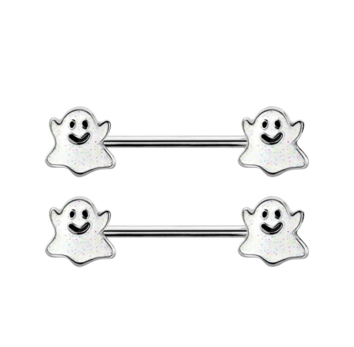 Surgical Steel Nipple Barbell 14G 14mm with Spooky Ghost Ends - Pair - photo 3
