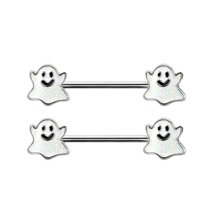 Surgical Steel Nipple Barbell 14G 14mm with Spooky Ghost Ends - Pair - photo 3
