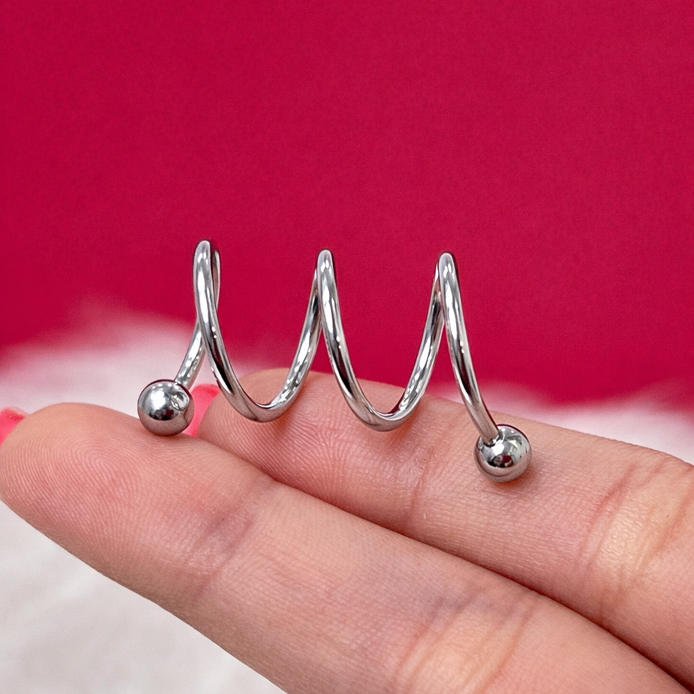 Surgical Steel 14 Gauge Industrial Barbell with Triple Twist Spirals - photo 2