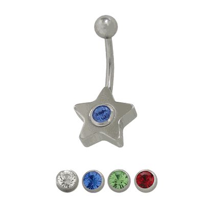 Surgical Steel 14 Gauge Belly Button Ring with Star CZ Jewel