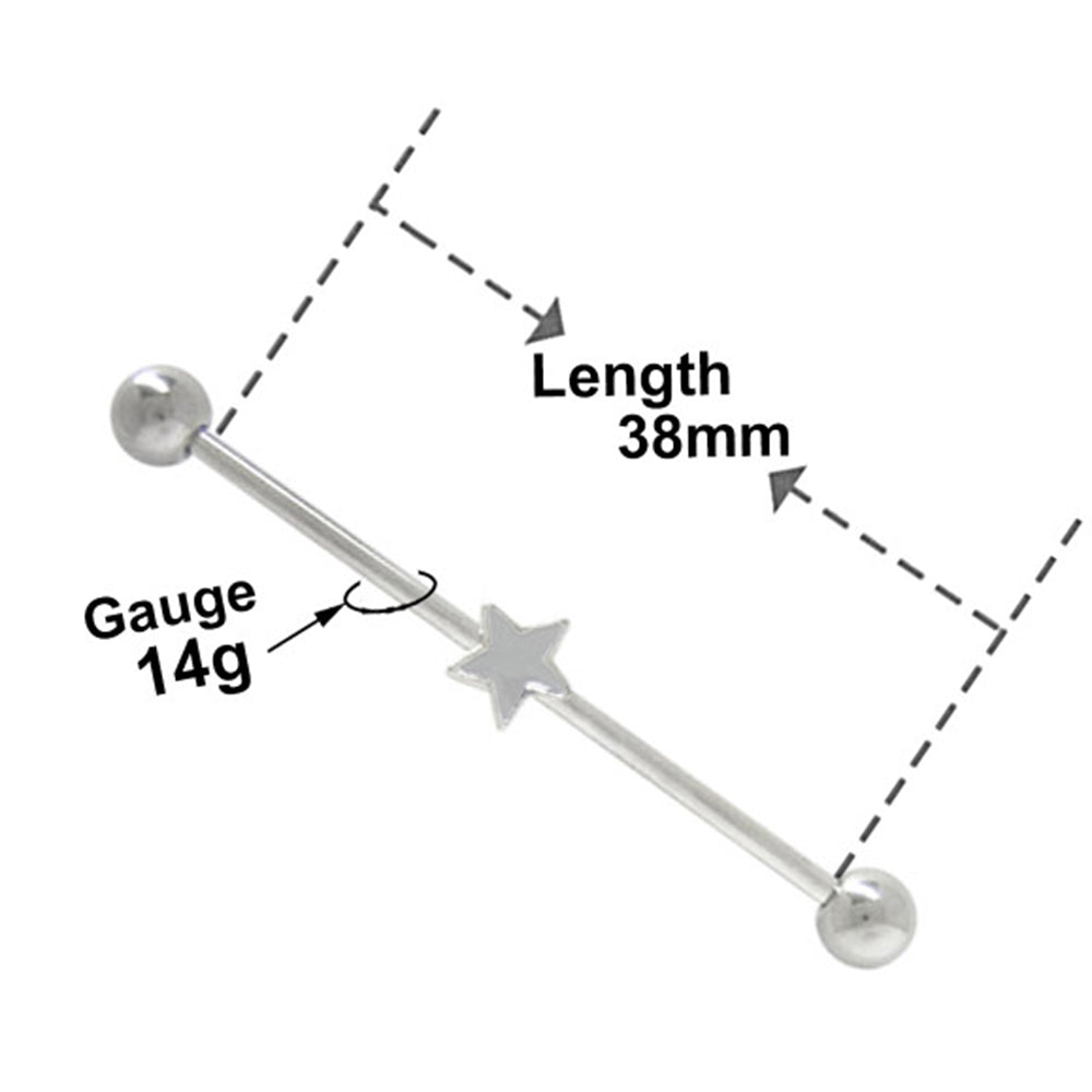 Surgical Steel 14 Gauge Industrial Barbell with Star Center - photo 2