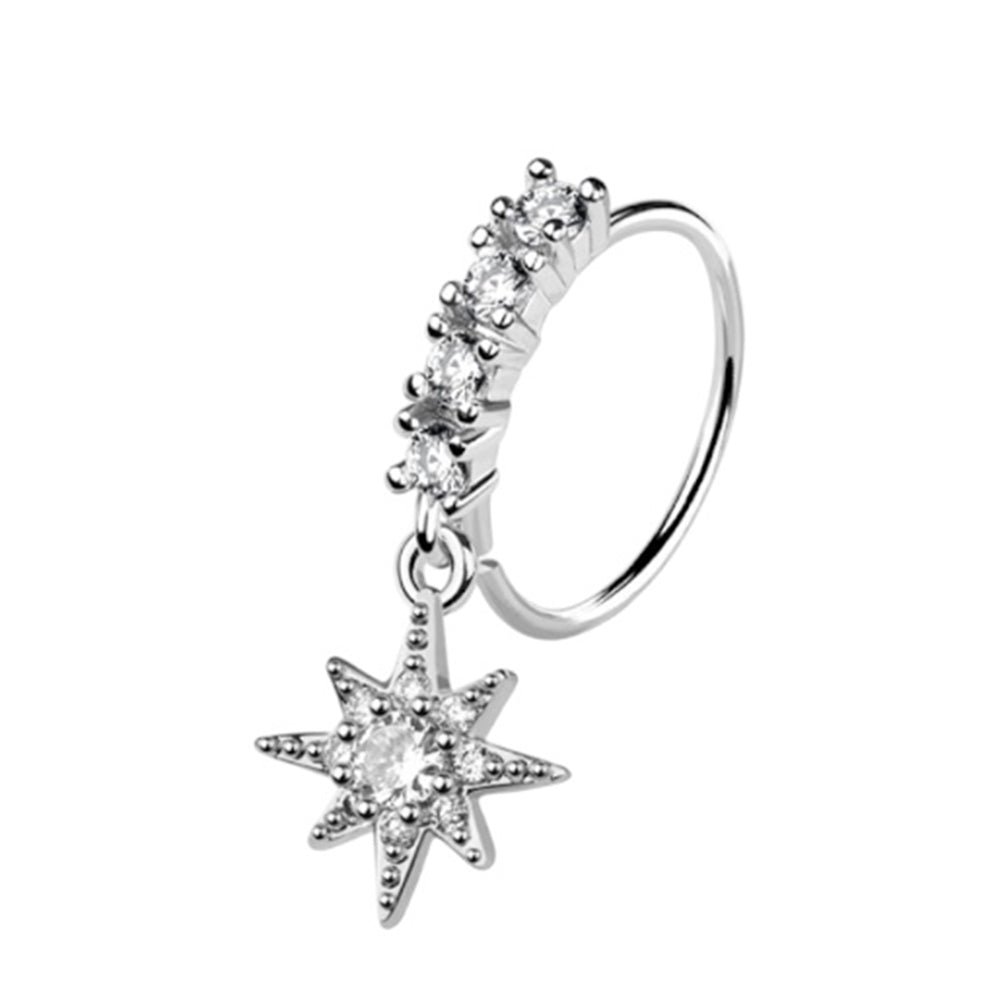 Surgical steel nose hoop with starburst CZ dangle