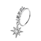 Surgical steel nose hoop with starburst CZ dangle