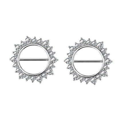 Surgical Steel Nipple Barbell 14 Gauge with Sunburst CZ Clicker - Pair - photo 5