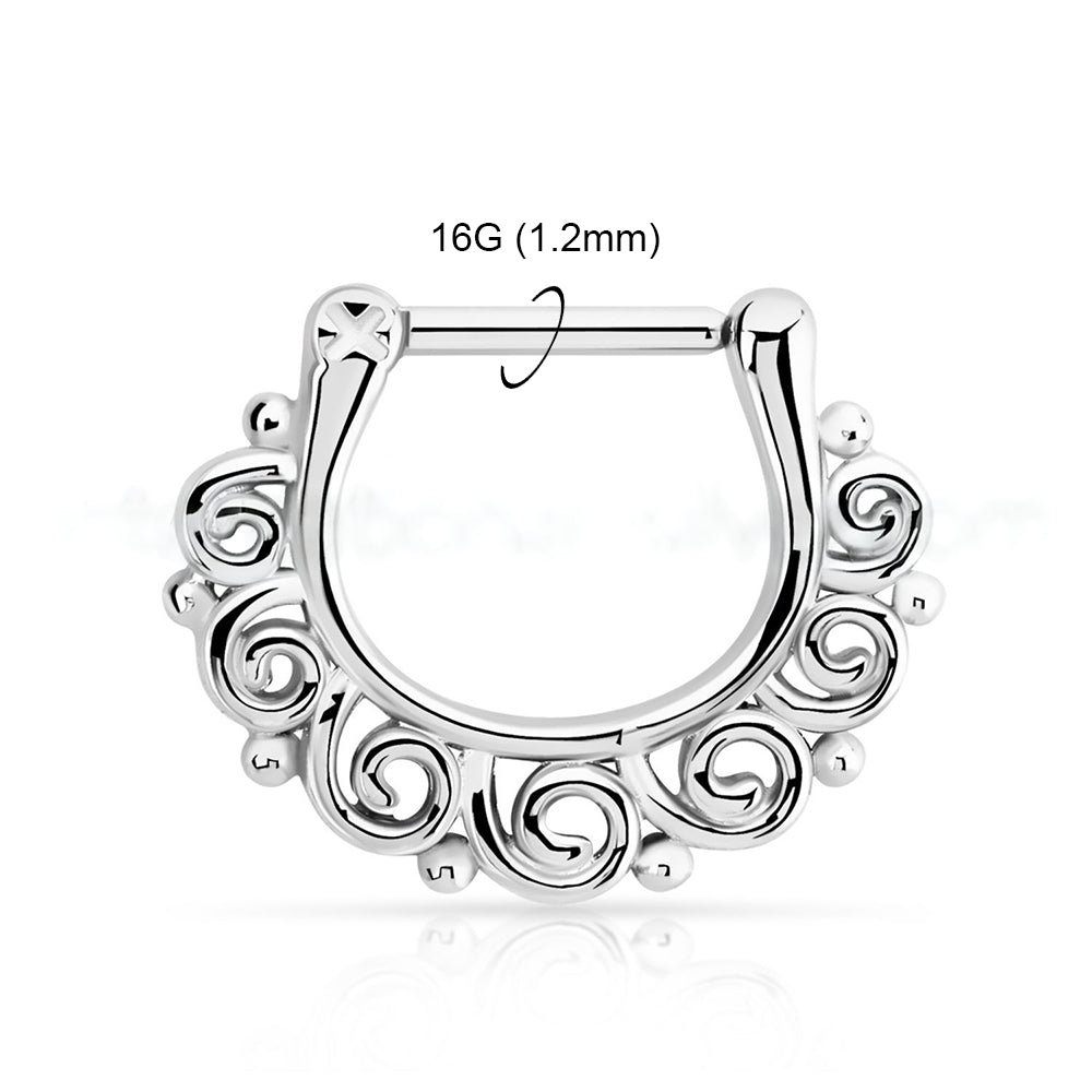 Surgical Steel 16 Gauge Swirl Hinged Septum Clicker