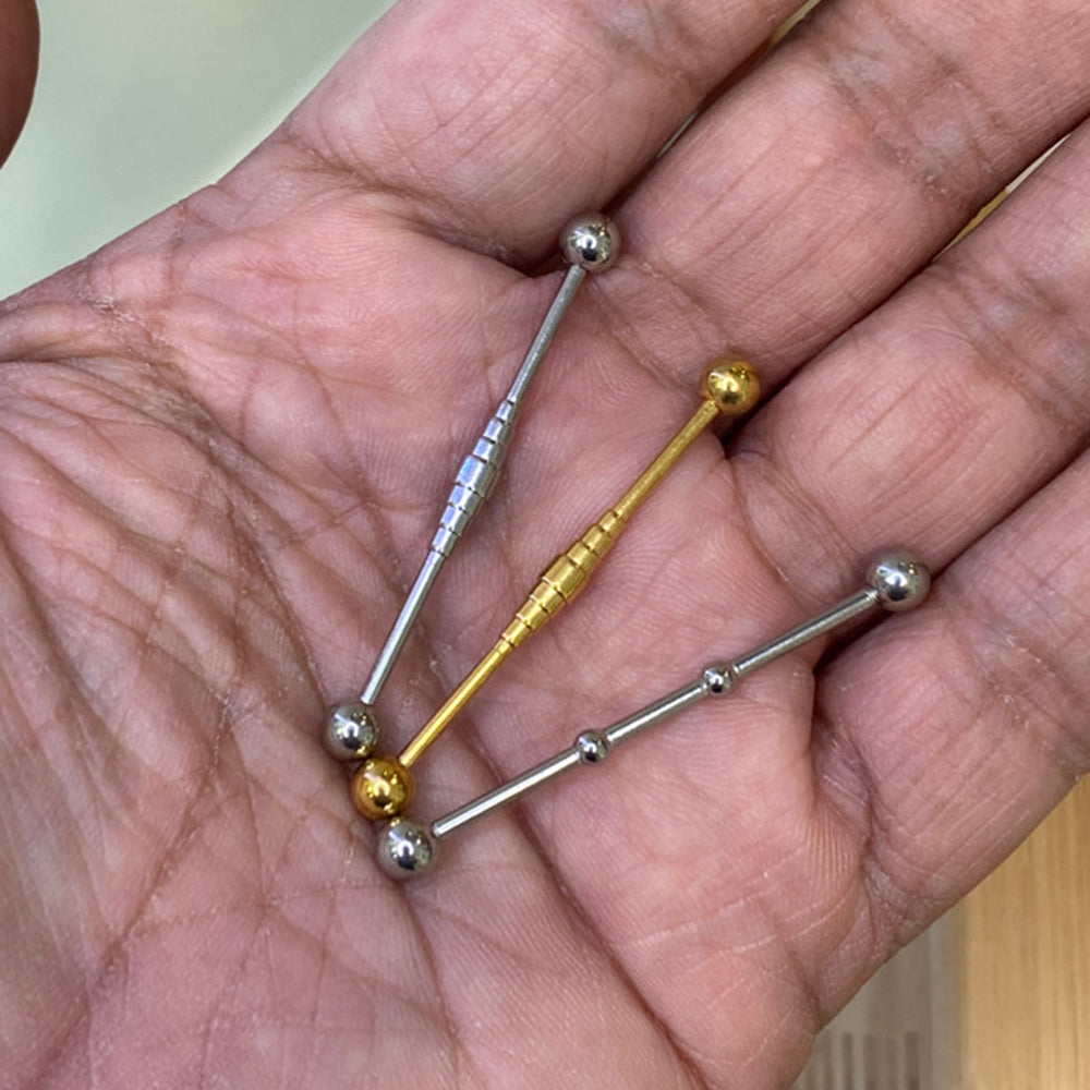 Surgical Steel 14G Tiered Bridge Notched Industrial Barbell - 3 Pack