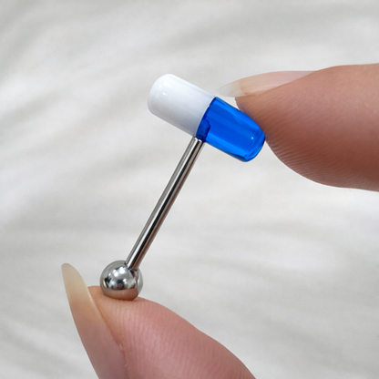 Surgical Steel 14 Gauge Tongue Barbell with UV Glow Acrylic Pill - photo 3