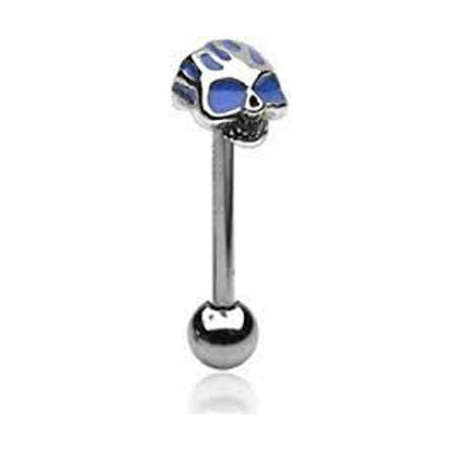 Surgical Steel Tongue Ring Straight Barbell 14 Gauge 5/8" Skull - Kruelty