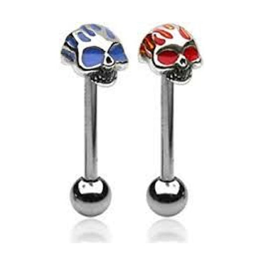 Surgical Steel Tongue Ring Straight Barbell 14 Gauge 5/8" Skull - Kruelty