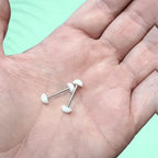 Surgical Steel & Acrylic 14G White Half Ball Tongue Barbell - Pair