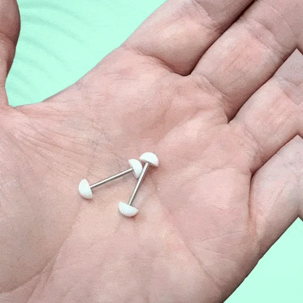 Surgical Steel & Acrylic 14G White Half Ball Tongue Barbell - Pair