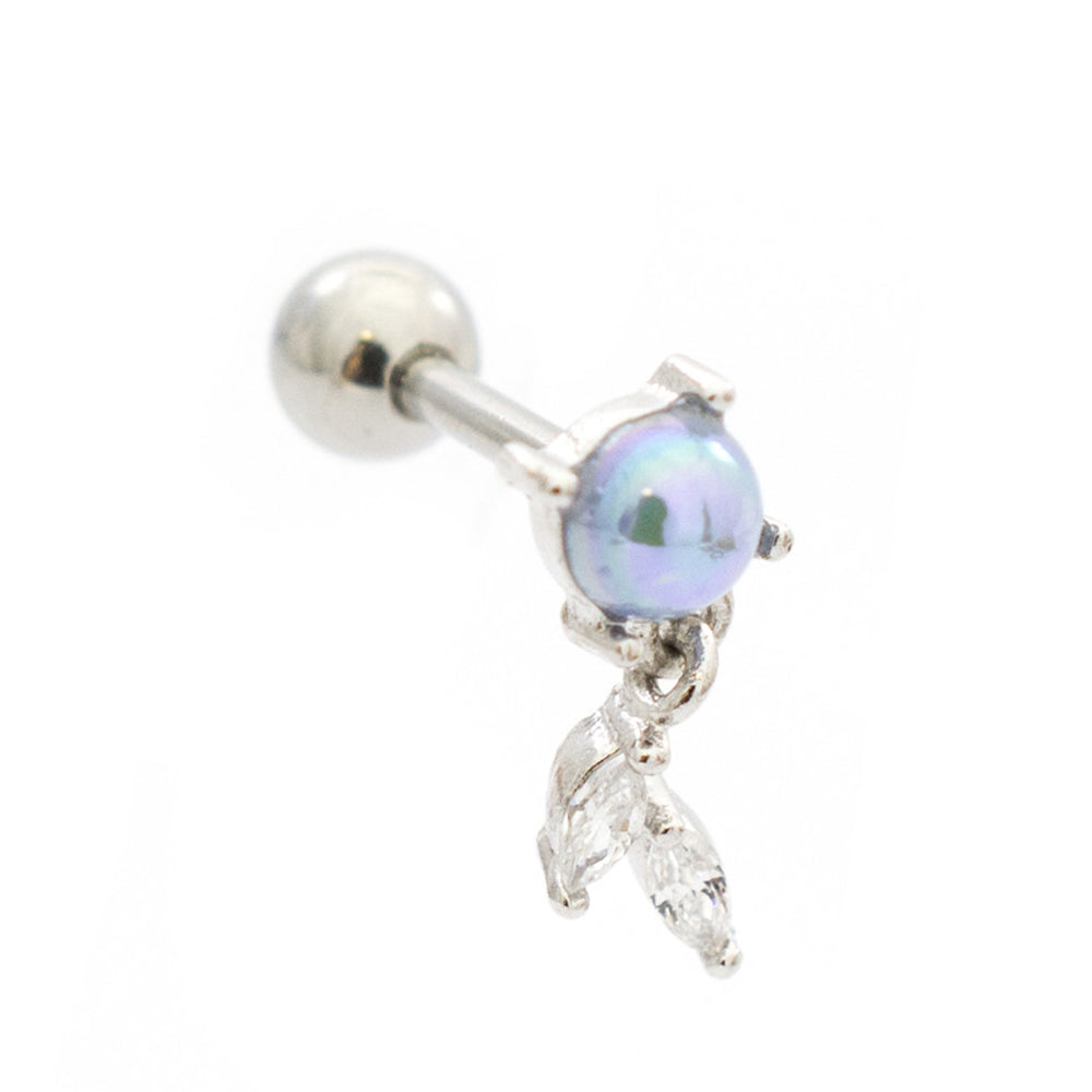 Surgical Steel 16 Gauge Tragus Barbell with Dangle Leaf Opal - photo 3
