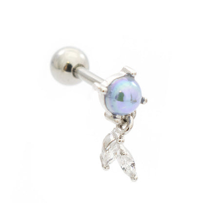 Surgical Steel 16 Gauge Tragus Barbell with Dangle Leaf Opal - photo 3