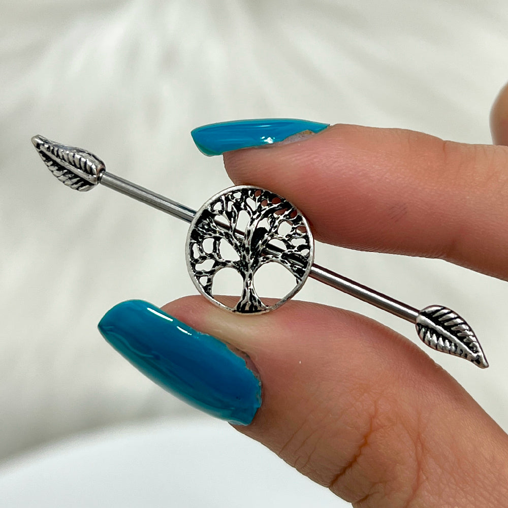 Surgical Steel 14 Gauge Tree of Life Industrial Barbell