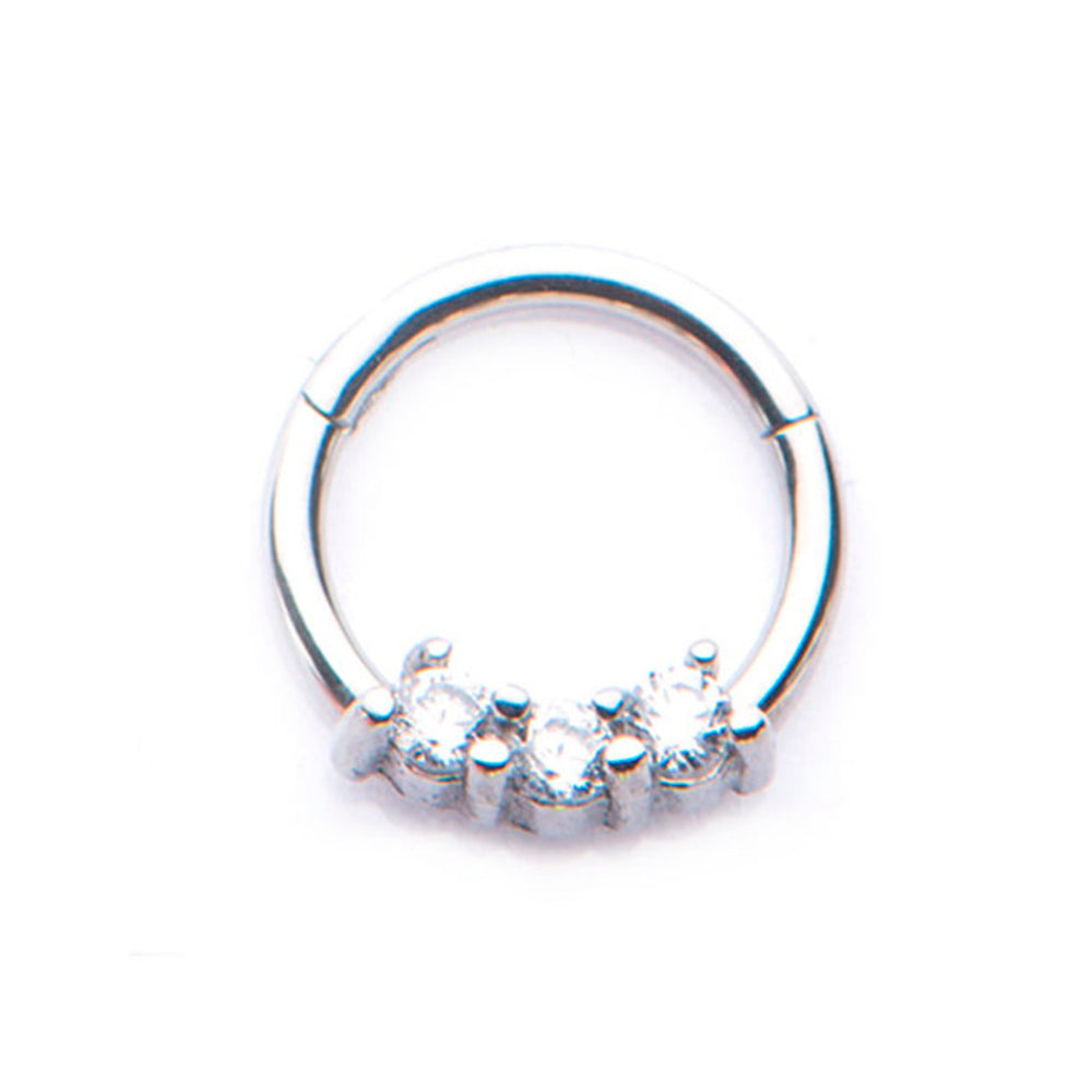 Surgical Steel 16 Gauge Triple CZ Hinged Clicker Segment Ring - 8mm - photo 2