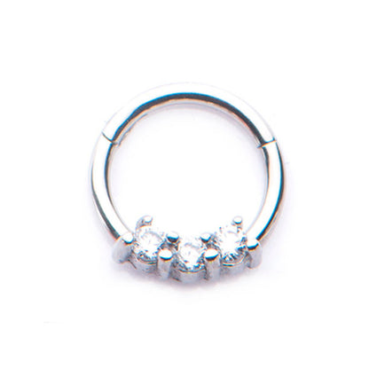 Surgical Steel 16 Gauge Triple CZ Hinged Clicker Segment Ring - 8mm - photo 2