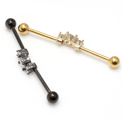 Surgical Steel 14 Gauge Industrial Barbell with Triple Clear CZ - photo 3