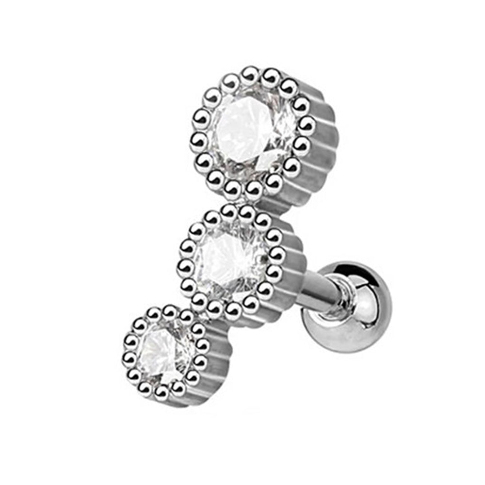 Surgical Steel 16 Gauge Tragus Barbell with Triple Cascading CZ - photo 3