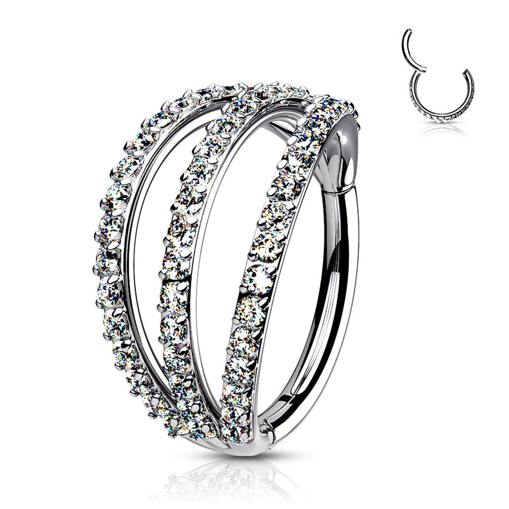 Surgical Steel 16 Gauge Hinged Segment Ring with Triple Layer CZ - photo 4