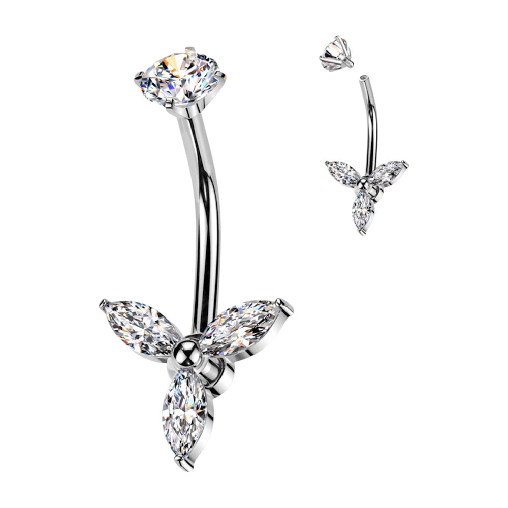 Surgical Steel 14 Gauge Triple Marquise CZ Belly Button Ring 10mm