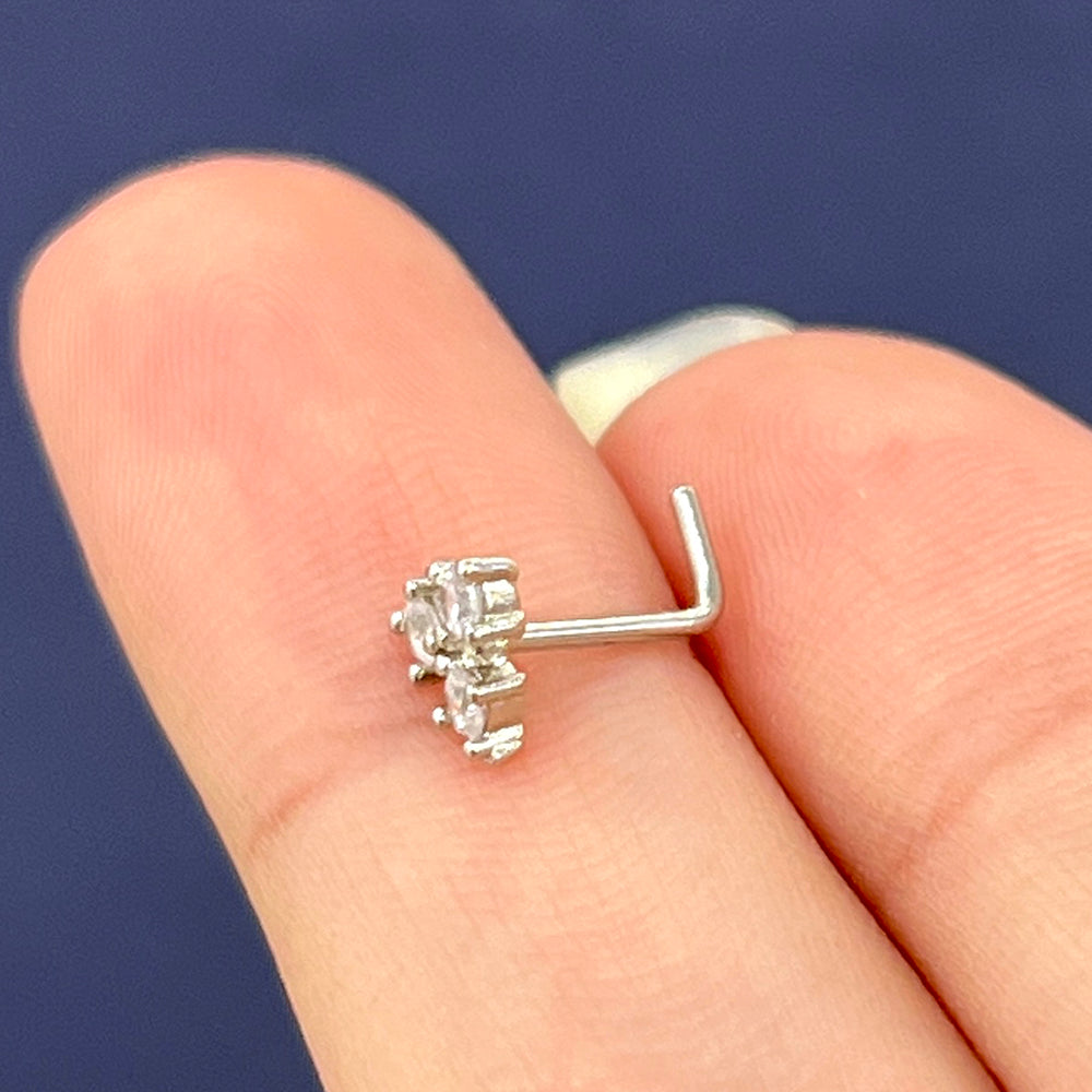 Surgical Steel L Shaped Nose Stud 20G 6mm with Triple CZ Prong Set - photo 3