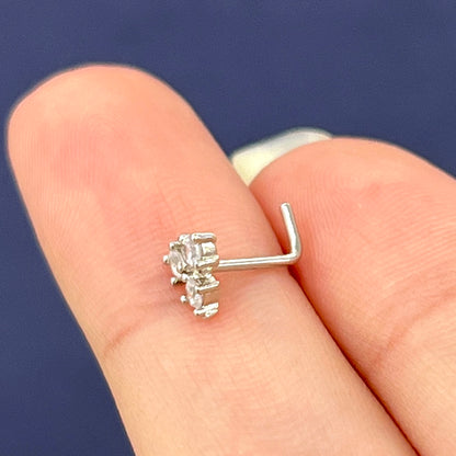 Surgical Steel L Shaped Nose Stud 20G 6mm with Triple CZ Prong Set - photo 3