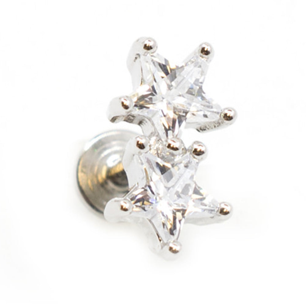 Surgical Steel 16 Gauge Labret Stud with Twin Star CZ - photo 2