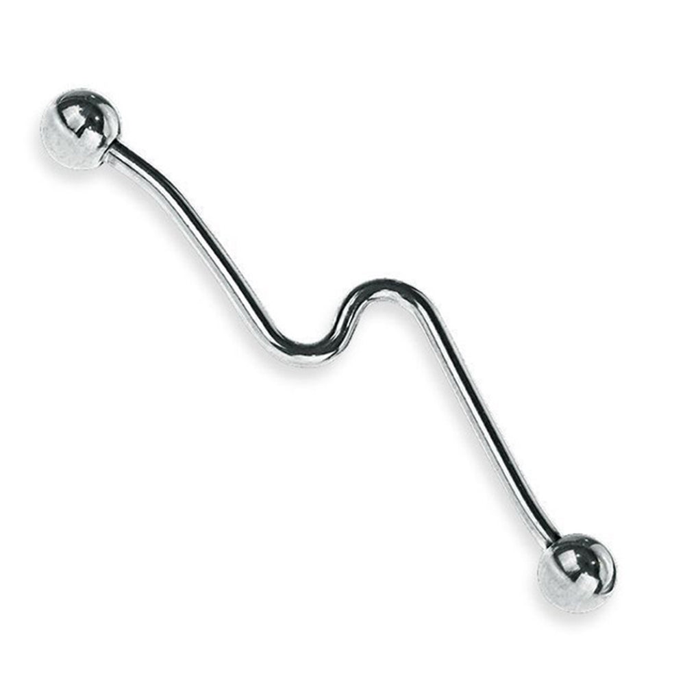 Surgical Steel 14 Gauge Industrial Barbell with Waved Design - photo 3