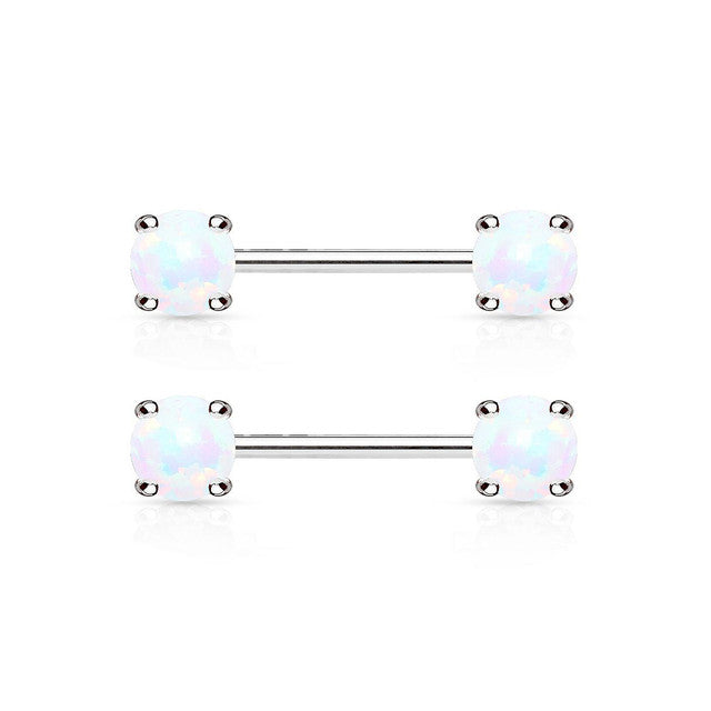 Surgical Steel 14 Gauge Opal Nipple Barbell - Pair