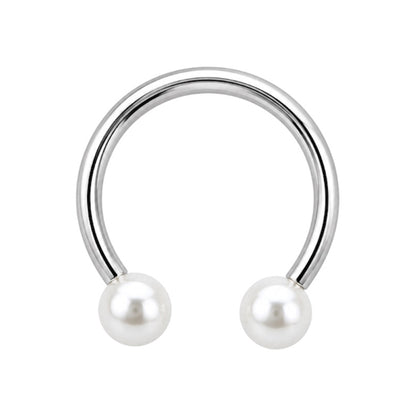 Surgical Steel 16 Gauge Horseshoe Circular Barbell & White Pearl Ball