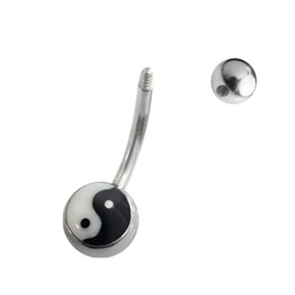 Surgical Steel 14 Gauge Belly Ring with Yin Yang Logo - photo 3