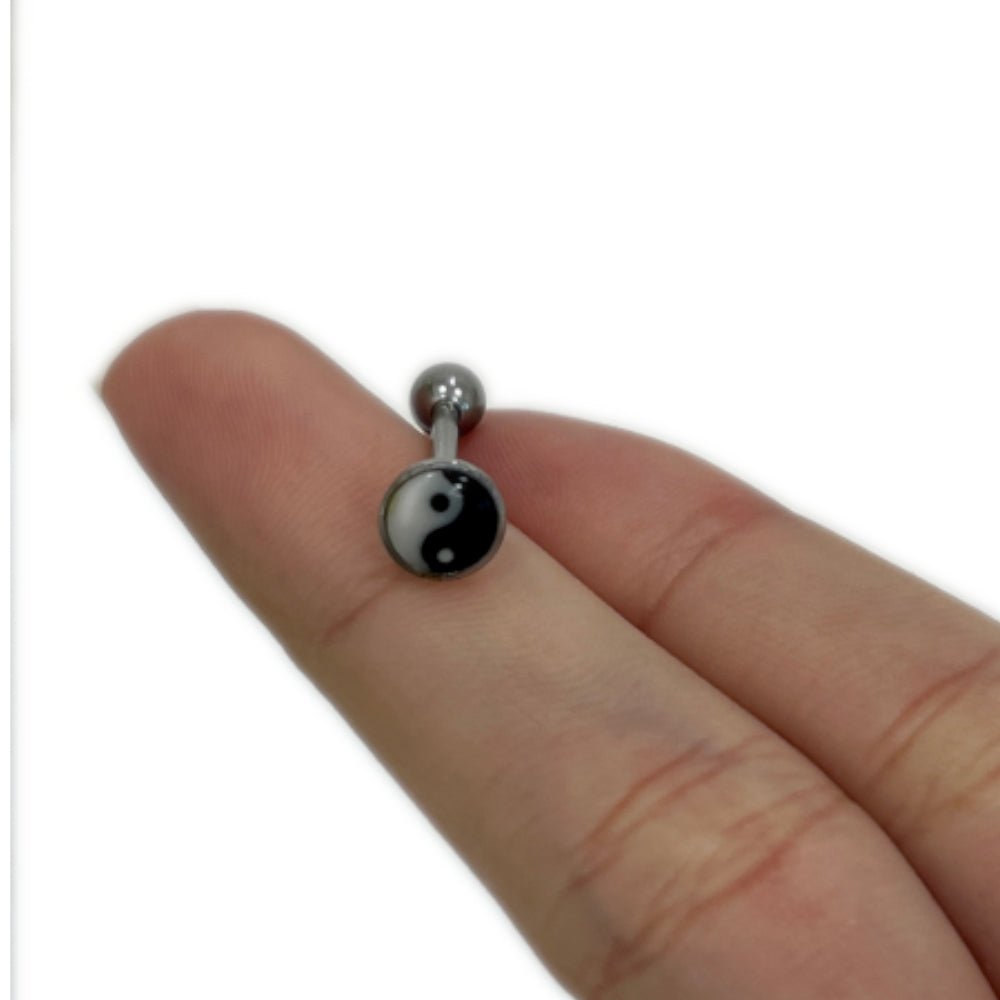 Surgical Steel Tongue Barbell 14 Gauge 15mm with Yin Yang Logo Top - photo 7