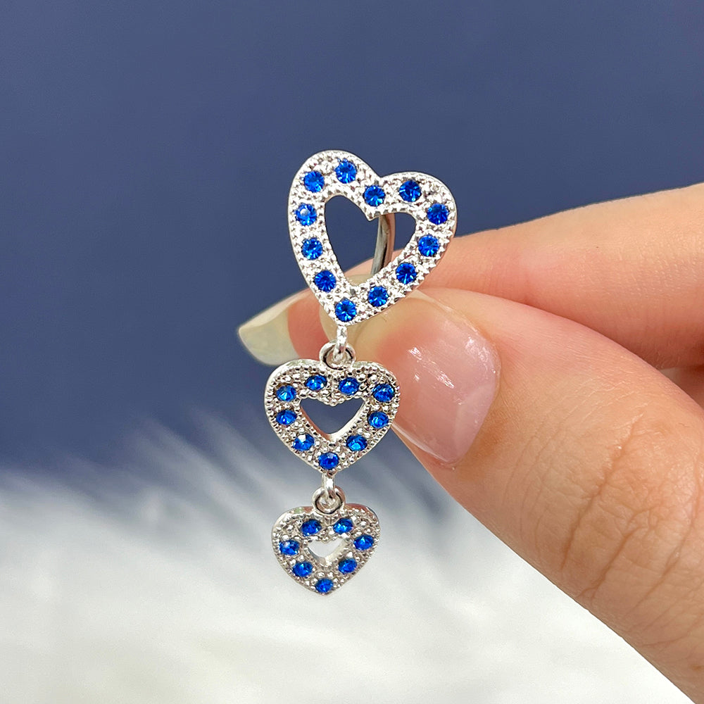 Surgical Steel 14 Gauge Belly Ring with Dangle Triple Heart Paved CZ - photo 5