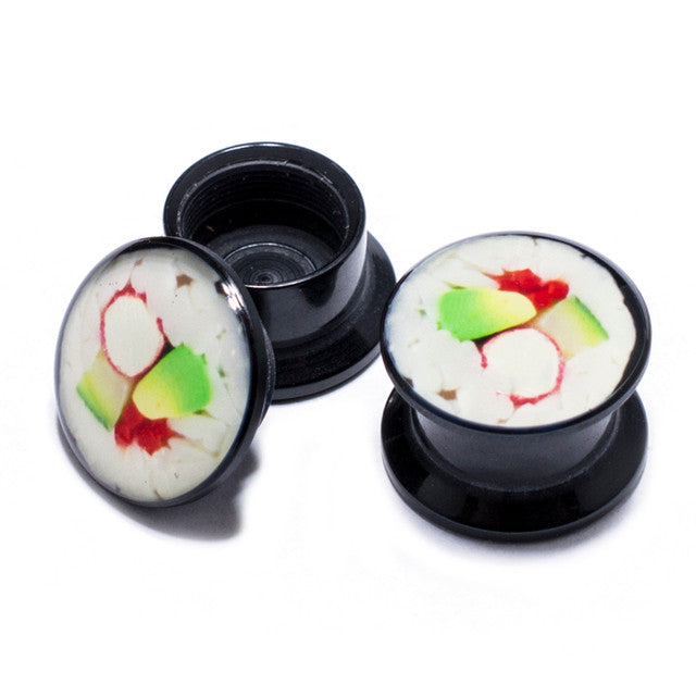Black Acrylic Sushi Screw Fit Ear Plugs 2 Gauge to 9/16 Inch - Pair - photo 3