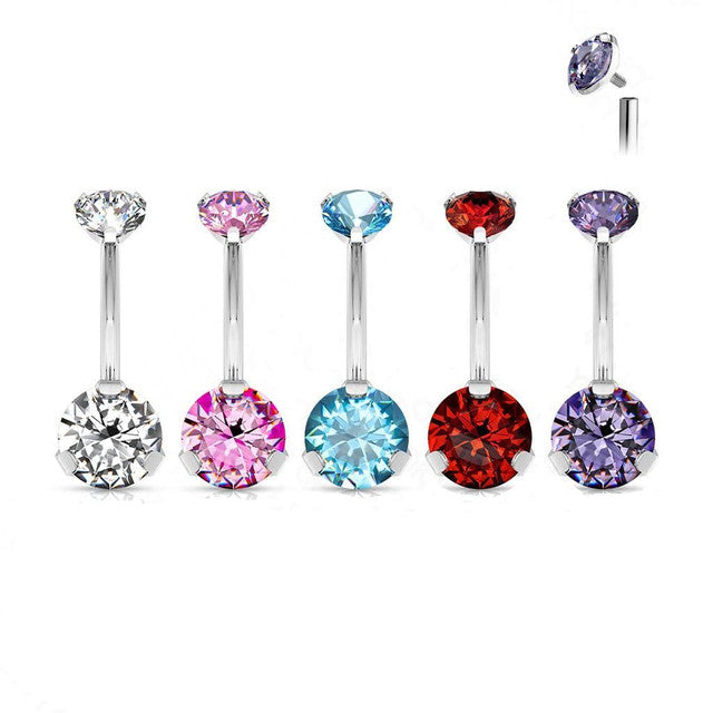 Titanium Belly Ring Curved Barbell 14 Gauge Internally Threaded Gem - Kruelty