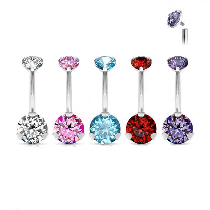 Titanium 14 Gauge Belly Ring with Prong Set Double Round CZ