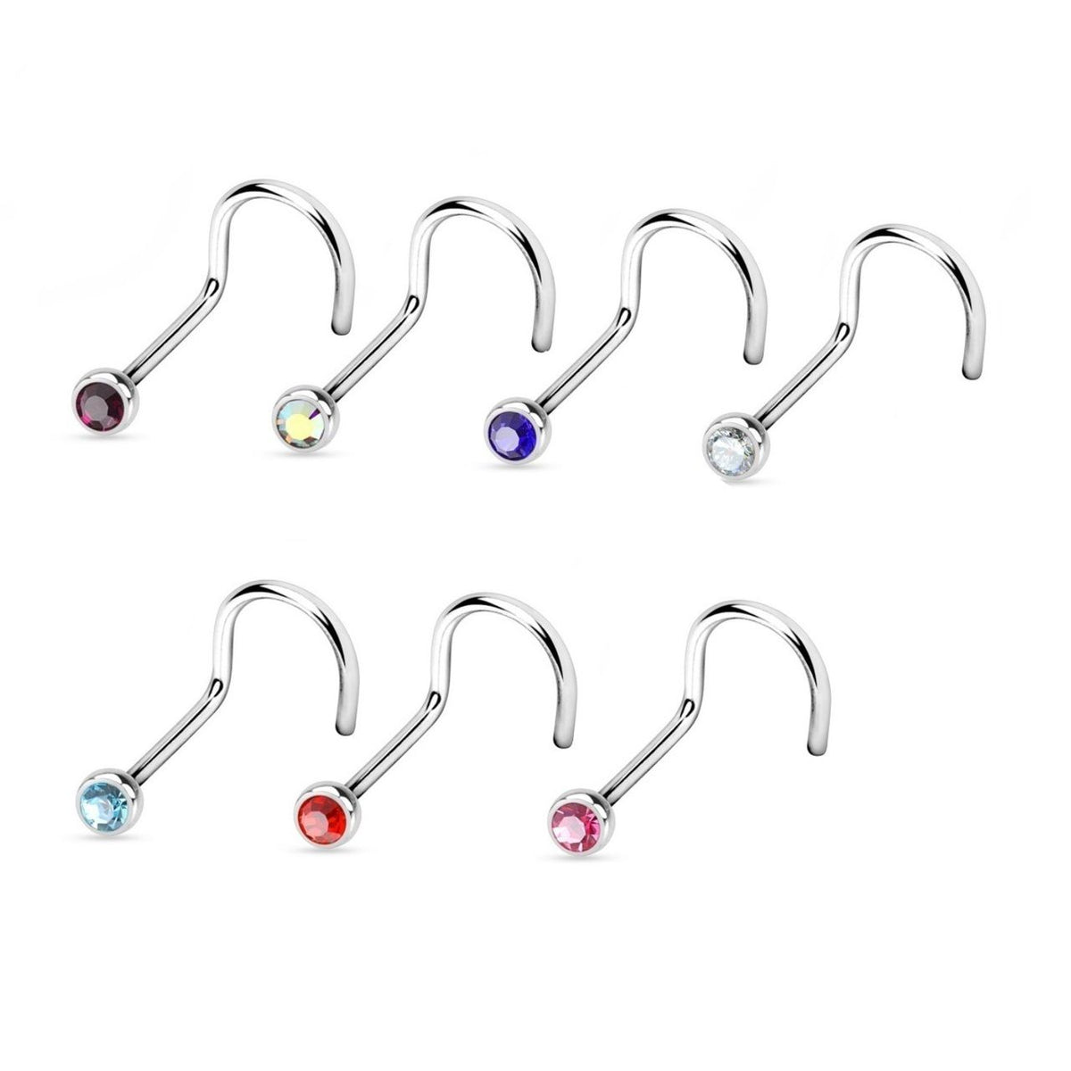 Titanium 20 Gauge Nose Screw with 2mm Press Fit Gem