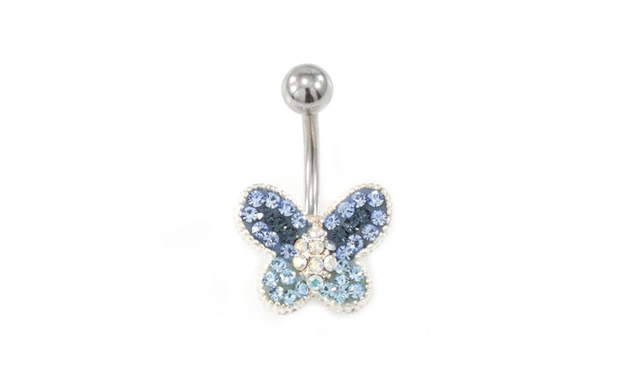 Surgical Steel 14 Gauge Belly Ring with Blue CZ Butterfly