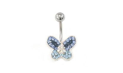 Surgical Steel 14 Gauge Belly Ring with Blue CZ Butterfly