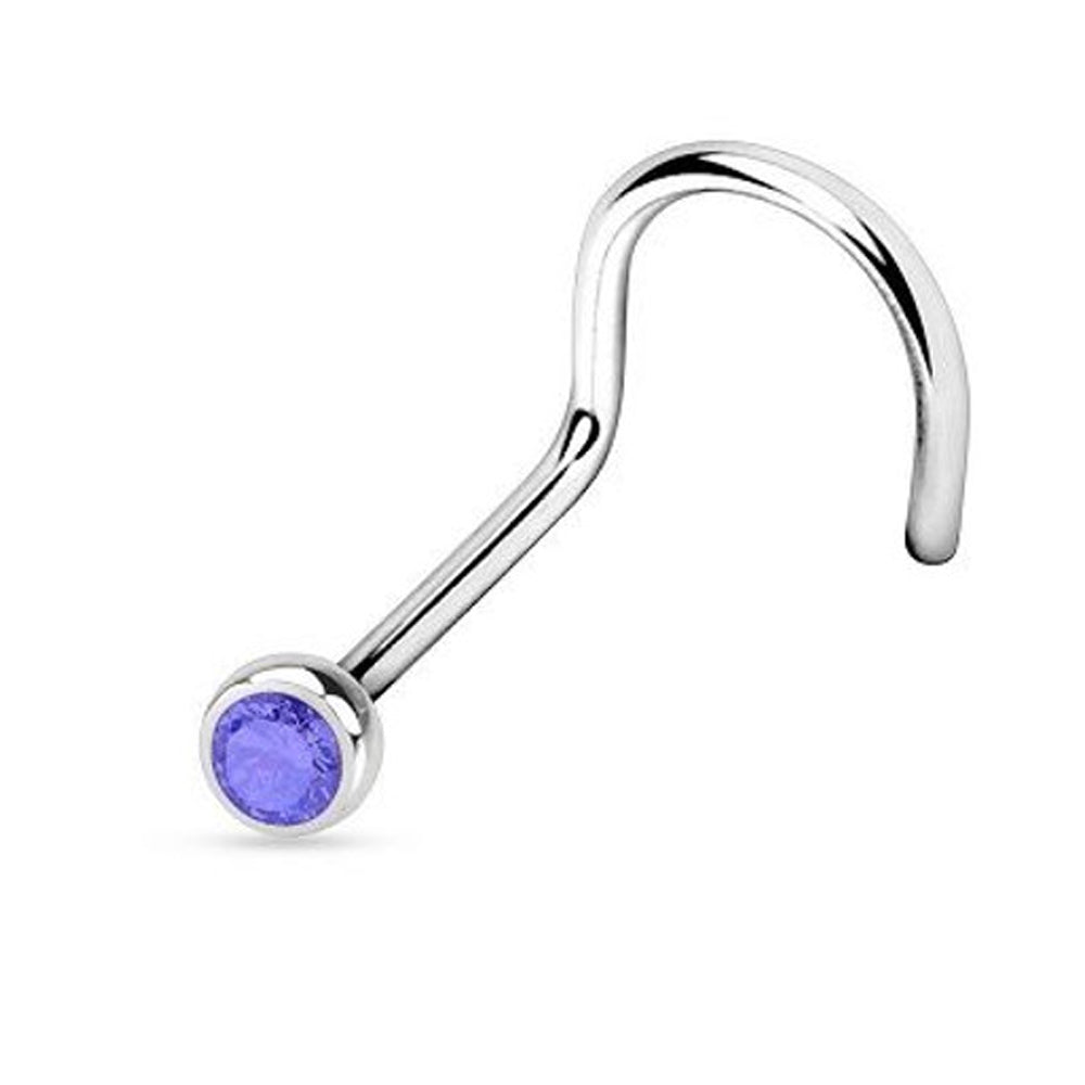Surgical Steel Nose Screw with Bezel Set CZ - 18 & 20 Gauge - photo 4