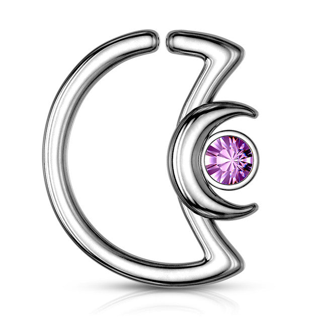 Surgical Steel 16 & 18 Gauge Crescent Moon Bezel CZ Bendable Hoop - photo 9