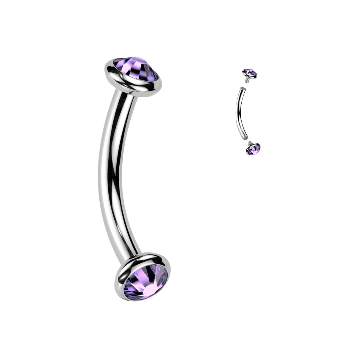 Titanium Curved Eyebrow Barbell 16G 8mm with CZ - photo 12