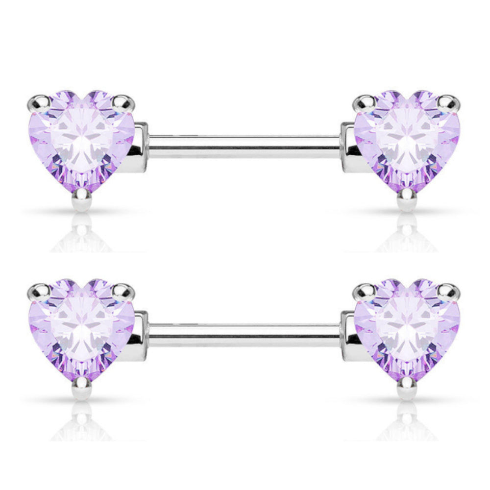 Surgical Steel 14 Gauge Nipple Barbell with CZ Heart - Pair - photo 8