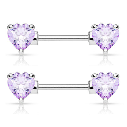 Surgical Steel 14 Gauge Nipple Barbell with CZ Heart - Pair - photo 8