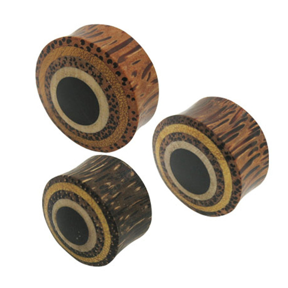 Wood 1 Inch Ear Plugs with Target Inlay Saddle Fit - Pair